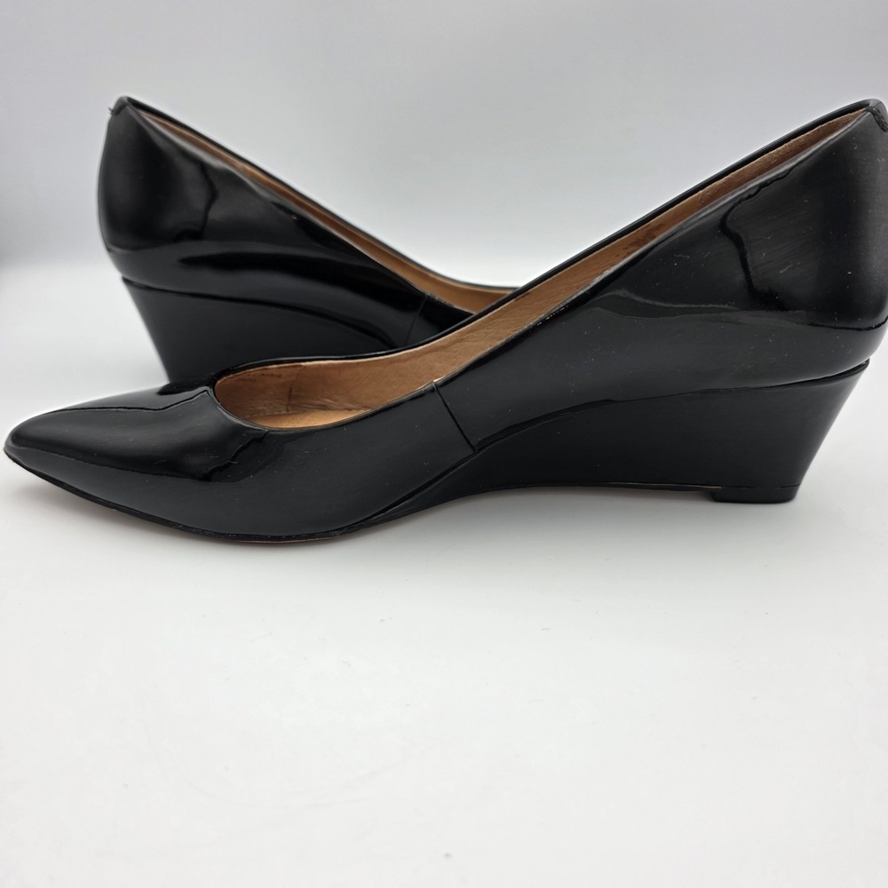 Corso Como Black Patent Leather Pointed Toe Classic Wedge Heels Shoes 8 M Womens